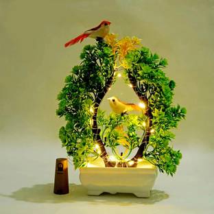 POKA Artificial Plants With Bird & light For Home, Room, Bedroom, Office & wedding. Bonsai Wild Artificial Plant  with Pot