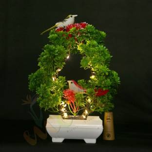 MODO Artificial Bonsoi Tree with Sparrow for Living Room Decor with LED Light Bonsai Wild Artificial Plant  with Pot