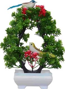 Moonex Artificial Plant with Sparrow for Living Room Decor Bonsai Wild Artificial Plant  with Pot