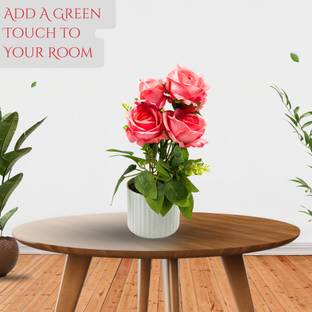 OneWish Artificial Plastic Mixed Flowers with Pot for Decoration| Room Decor, Home Decor Artificial Plant  with Pot