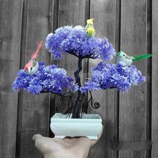 Decogreen PPS BLUE 3BIRDS, WITH SHIP POT. For Home, Office Decor & Study Table Bonsai Wild Artificial Plant  with Pot