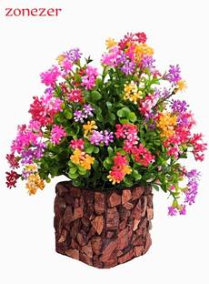 zonezer Multicolor flower Plant with Stylish Coconut Brown Pot Bonsai Wild Artificial Plant  with Pot