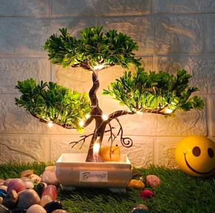 EFTSOON Artificial Bonsai Plant with LED Light| Pot for Office, Room Decor Bonsai Wild Artificial Plant  with Pot