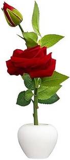 ETERNAGREENS Artificial Red Rose in White Ceramic Vase Bonsai Wild Artificial Plant  with Pot