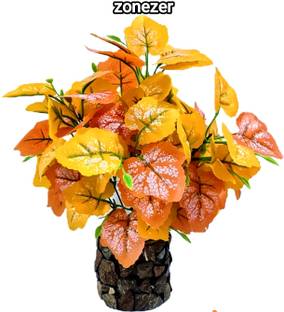 zonezer artificial coconut pot with artificial money plant yelow tree Bonsai Artificial Plant  with Pot