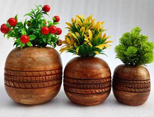 OnlineCraft wooden flower pot gola brown color Bonsai Artificial Plant  with Pot