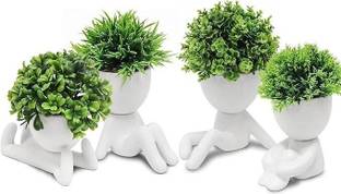 shopwave Cute Artificial Mini Succulent Plant with Creative Human Shaped Bonsai Wild Artificial Plant  with Pot
