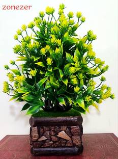 zonezer Best For Home/Shop/Office Table Flower Top with Stylish Coconut Pot Bonsai Wild Artificial Plant  with Pot