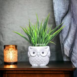 CARNIVAL White owl pot with green fern artificial plant with pot(20cm,white,green) Bonsai Artificial Plant  with Pot