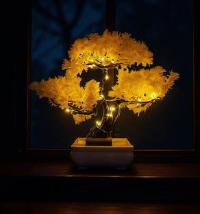 Elencraft Artificial Tree Lamp for Living Room Décor , Study Table Décor with led light Bonsai Wild Artificial Plant  with Pot