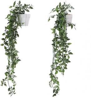 JJ HOMES Pack of 2 Artificial Hanging Planter For Garden Decoration, Living Room Wild Artificial Plant  with Pot