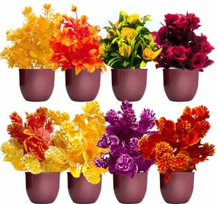 Ryme Set of 8 Mini Artificial Plants With Pot/Vase Bonsai Wild Artificial Plant  with Pot