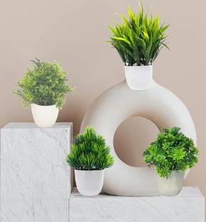 ductor Bonsai Artificial Small Green Plant With Pot Combo4 (H~15 Cm) Bonsai Wild Artificial Plant  with Pot
