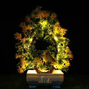 MODO Bonsoi Tree with Sparrow & LED Light for Home Office Décor & Gifting- Yellow Bonsai Wild Artificial Plant  with Pot