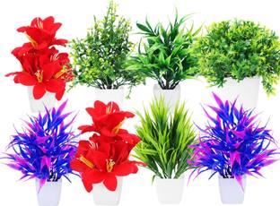 Dekorly Multicolor Faux Plant For Diwali Office Desk Balcony Decor Home Indoor Decor Bonsai Wild Artificial Plant  with Pot
