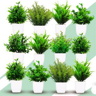 Whandly Fake Green Plant, Faux House Plants Desk Plant Artificial Plants Garden, Office Bonsai Wild Artificial Plant  with Pot