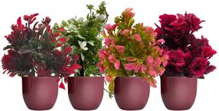Ryme Set Of 4 Small Artificial Plants With Pot/Vase Bonsai Wild Artificial Plant  with Pot