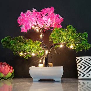 Asharya Artificial Bonsai Plant with LED Light| Pot for Office, Room Decor Bonsai Wild Artificial Plant  with Pot