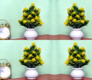S-Biv Artificial Vase Plants for decoration Home Office And Shop (Pack of 4) Bonsai Wild Artificial Plant  with Pot