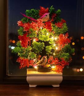 Elencraft Fake Plant With Led Light Plasti Flower Pot , Perfect For Office , Home Décor Bonsai Wild Artificial Plant  with Pot