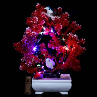 EFTSOON Artificial Bonsai Plant with Sparrow for Living Room with LED Light Wild Bonsai Wild Artificial Plant  with Pot