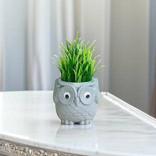 Akaar Artificial Fern Plant with Hard Plastic Owl Pot for Home Decor | Office Decor Artificial Plant  with Pot