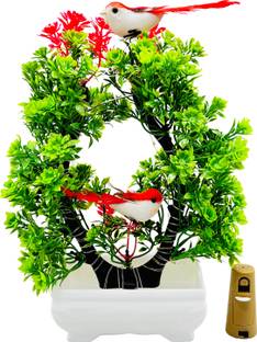 POKA Artificial Plants With Birds & Light For Room , Home, Bedroom, Office & Wedding. Bonsai Wild Artificial Plant  with Pot