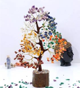 TheCosmicRelief 7 Chakra Crystal Gem Tree For Positivity & Wellness - 300 BDS Artificial Plant  with Pot