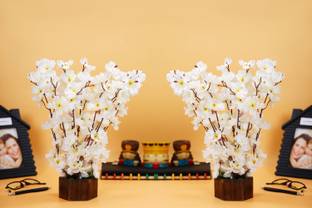 Dekorly Artificial Plant for Home Decor | Decoration for Living Room [PACK OF 2 White] Bonsai Wild Artificial Plant  with Pot