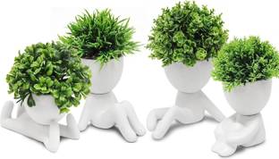 JJ Plastic Cute Artificial Mini Succulent Plants with Creative Human Shaped Pots Bonsai Wild Artificial Plant  with Pot