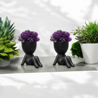 JJ HOMES Cute Artificial Mini Wild Plants with Creative Human Shaped Pots Wild Artificial Plant  with Pot