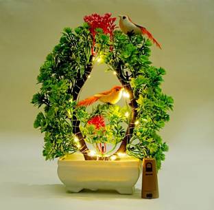 MODO Artificial Bonsoi Tree with Sparrow for Living Room Decor with LED Light Bonsai Wild Artificial Plant  with Pot