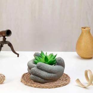 Satyam Kraft 1 Piece Mini Succulent with Ceramic hand design Pot for home decor, gifting नकली पौधा पॉट के साथ
