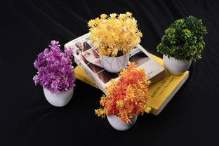 Ryme Small Size Set Of 4 Artificial Plants With Pot/Vase For Home And Office Decor Bonsai Wild Artificial Plant  with Pot