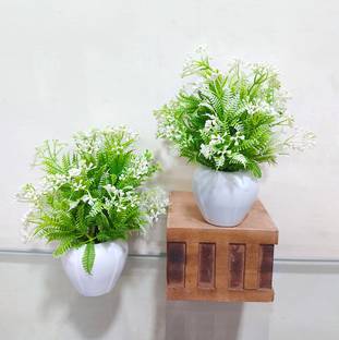 saf Set of 2 small white high quality plant with pot Bonsai Wild Artificial Plant  with Pot