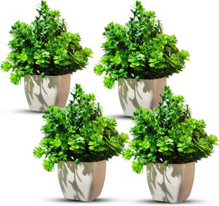 NOORUS Natural green colour realistic artificial plant (20 CM, pack of 4) with pods Bonsai Wild Artificial Plant  with Pot