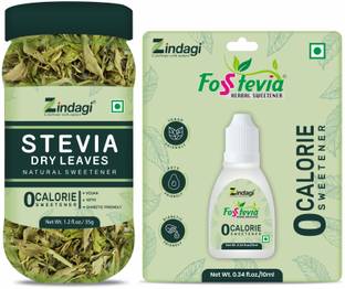 Zindagi Stevia Liquid (10Ml) & Dry Stevia Leaves (35gm) | Sugarfree Stevia Drops Sweetener