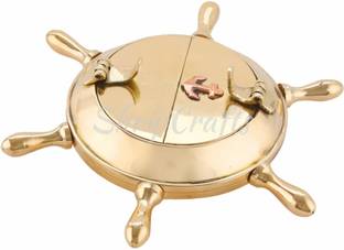 ORTUS Brass Nautical Wheel Design Cigarettes Ashtray for Outdoor Indoor, Unique for Home Office Tabletop Decoration, Nice Gift for Men and Women Gold Brass Ashtray