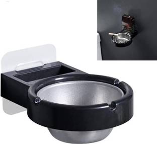 MSVTRADESS Adhesive ashtray with lighter holder Black Stainless Steel Ashtray