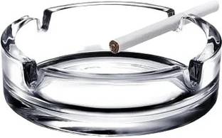 JUHIART Ashtray Glass Round Cigar Cigarette Table top Ash Tray Indoor Outdoor Home Decor White Glass Ashtray