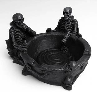 Inara Creation Resin Material 2 Skeleton Skull Black Polyresin Ashtray