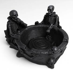 Inara Creation Resin Material 2 Skeleton Skull Black Polyresin Ashtray