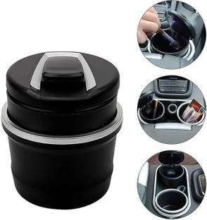 Oblivion Portable Car Ashtray with Lid & Blue LED Light – Smoke-Free & Stylish Black Plastic Ashtray