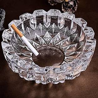 NITYA Glass Ashtray for Cigarettes Indoor/Outdoor Antique Clear Classy (Round) Clear Glass Ashtray