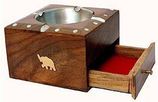ELAVE HANDICRAFTS Wooden Ashtray Brown Wood Ashtray Brown, Silver Wood Ashtray