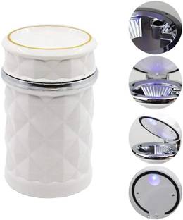 Oblivion Portable Car Cupholder LED Ashtray with Blue Light for Clean Use White Plastic Ashtray