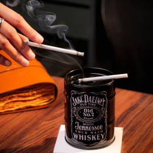 Aannie Aluminum Oil Drum Can Barrel Shaped Cigar Black Aluminium Ashtray Black Aluminium Ashtray