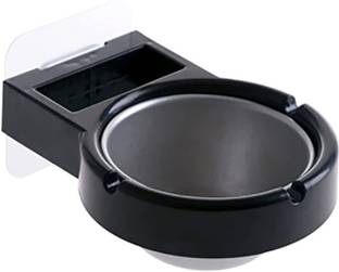 Lucacci Self Adhesive Wall-Mounted Ashtray for Bathroom Toilet Hotel (Black) Black Stainless Steel, Plastic Ashtray
