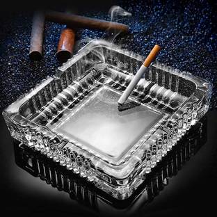 DeoDap Glass Ashtray,Square Glass Ash Tray,Ash Trays for Smoking for Home,Office Clear Glass Ashtray