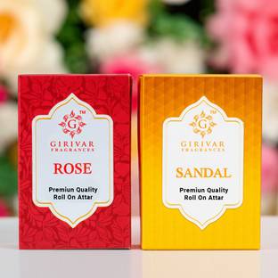 girivar Rose and Sandal Attar Combo Pack of 2 (2pc x 6ml) Long Lasting Attar/Etra/Ittar Herbal Attar